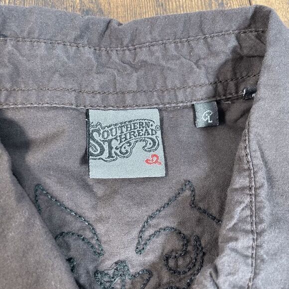 Southern Thread Shirt Mens Large Brown Pearl Snap Long Sleeve Western Cowboy - Picture 3 of 6